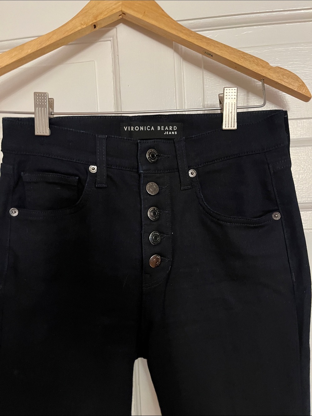 Veronica Beard Black High-Rise Button-Fly Jeans